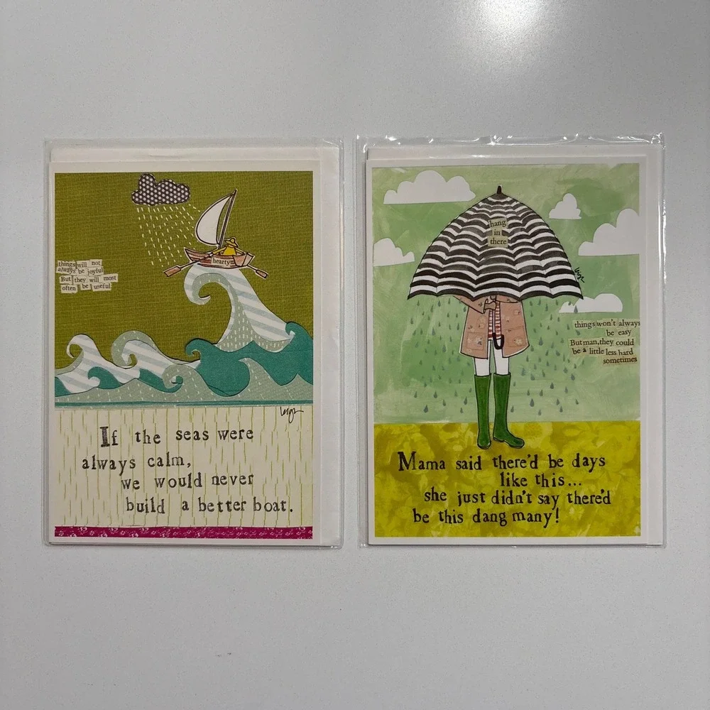 Curly Girl Design Greeting Cards Set Sentimental Umbrella Encouraging Hard Timed